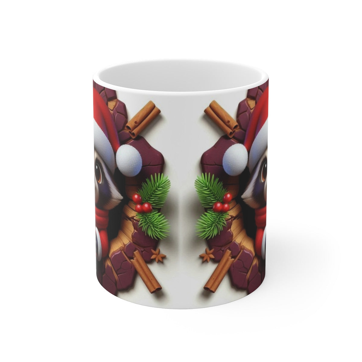Tasse Raton Laveur Noël – Mug Céramique 325ml – Cadeau Hivernal Fantaisie Animaux Festifs