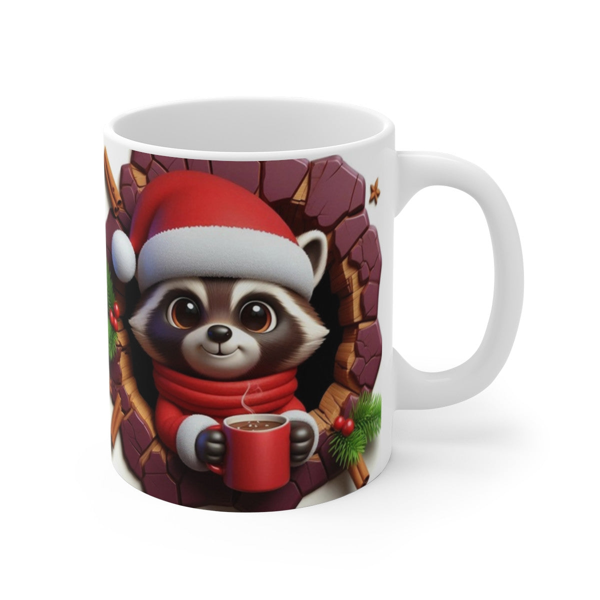 Tasse Raton Laveur Noël – Mug Céramique 325ml – Cadeau Hivernal Fantaisie Animaux Festifs