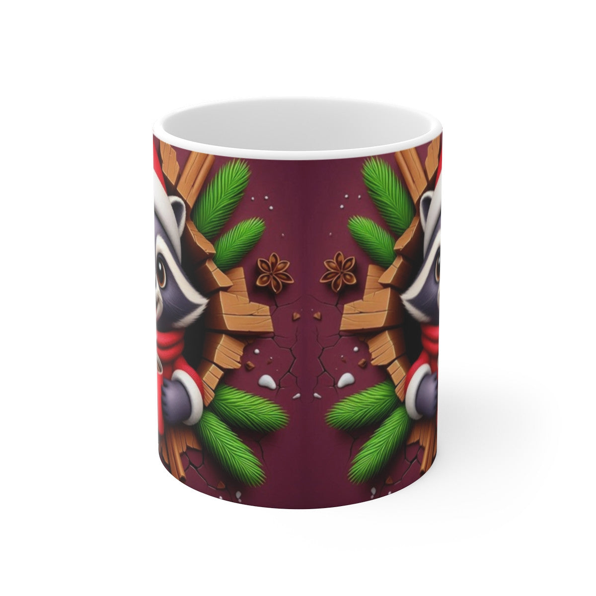 Tasse Raton Laveur Noël – Mug Céramique 325ml – Cadeau Hiver Festif Animaux et Chocolat Chaud