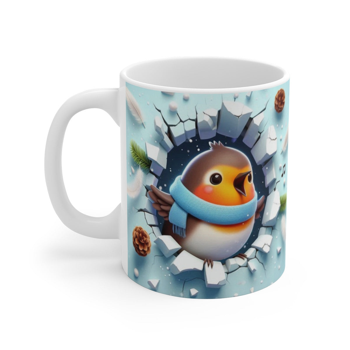 Tasse Rouge-Gorge Hiver Chantant – Mug Céramique 325ml – Cadeau Oiseau Noël Nature Festive