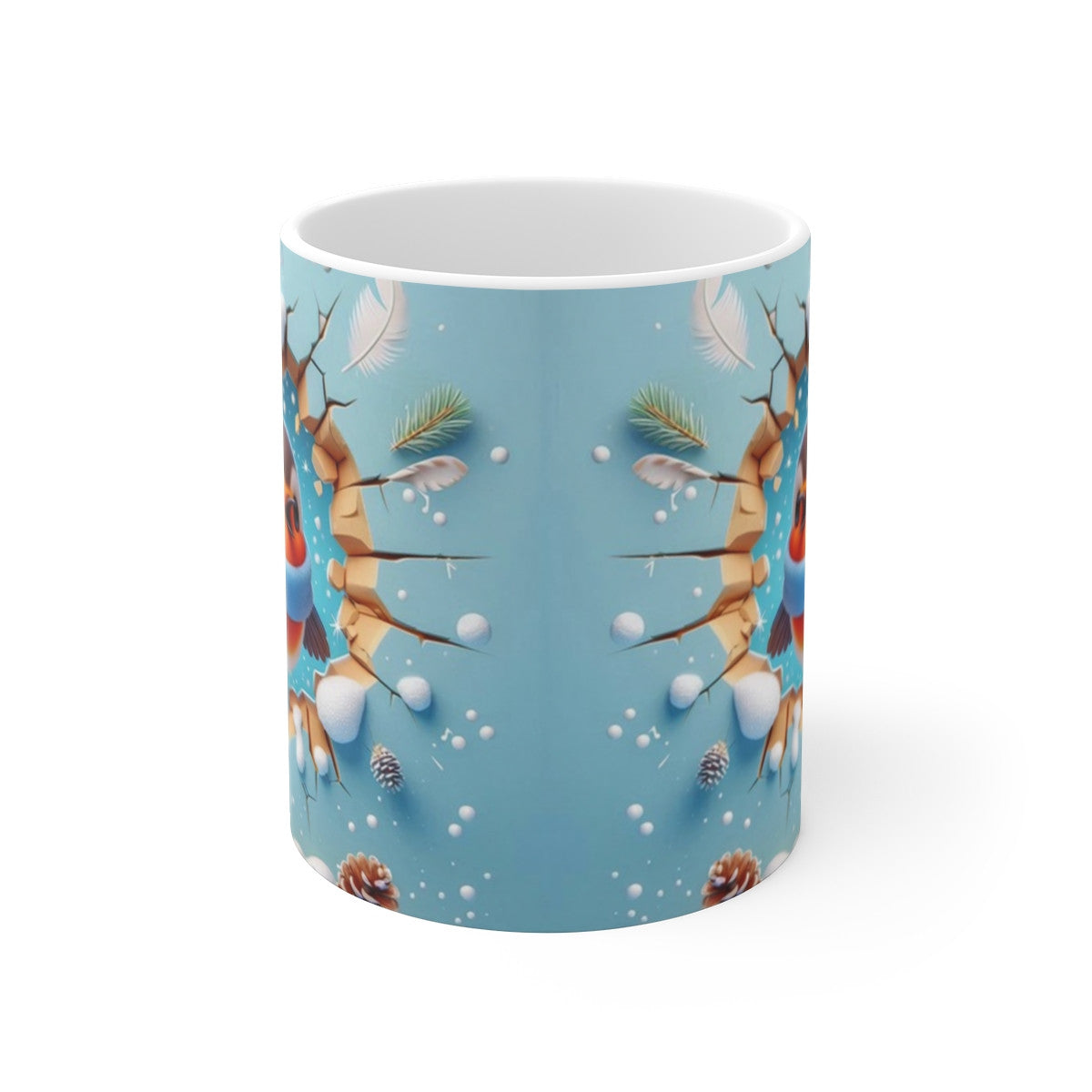 Tasse Rouge-Gorge Mignon – Mug Céramique 325ml – Cadeau Hiver Oiseau Nature Festif