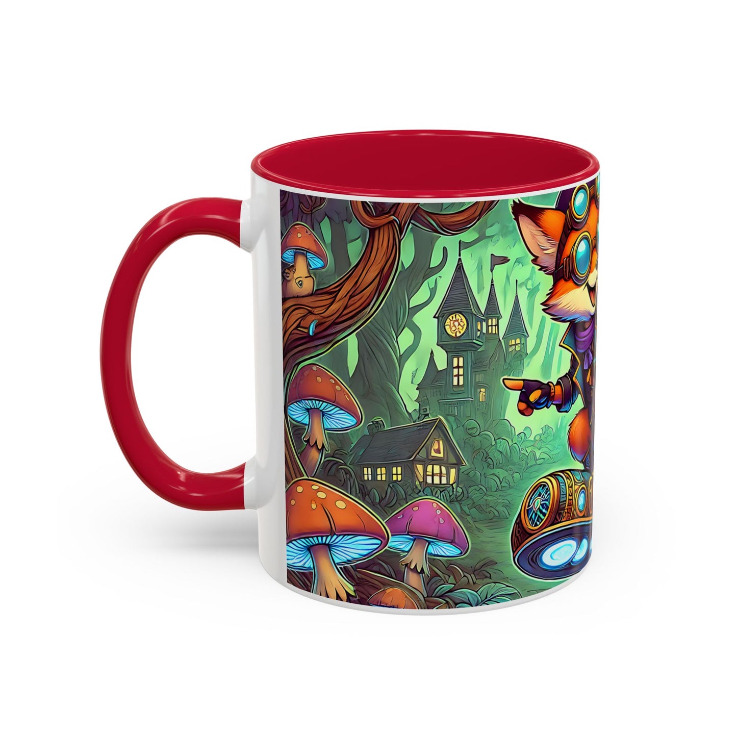 Mug Renard Steampunk – Tasse Fantasy avec Renard Aventurier et Hoverboard Magique – Cadeau Geek et Univers Fantastique 325ml