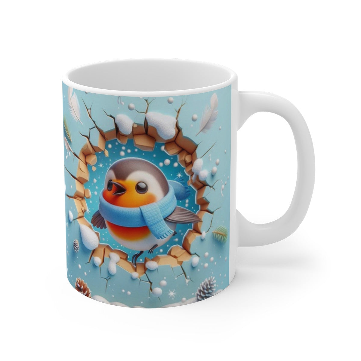Tasse Rouge-Gorge Mignon – Mug Céramique 325ml – Cadeau Hiver Oiseau Nature Festif
