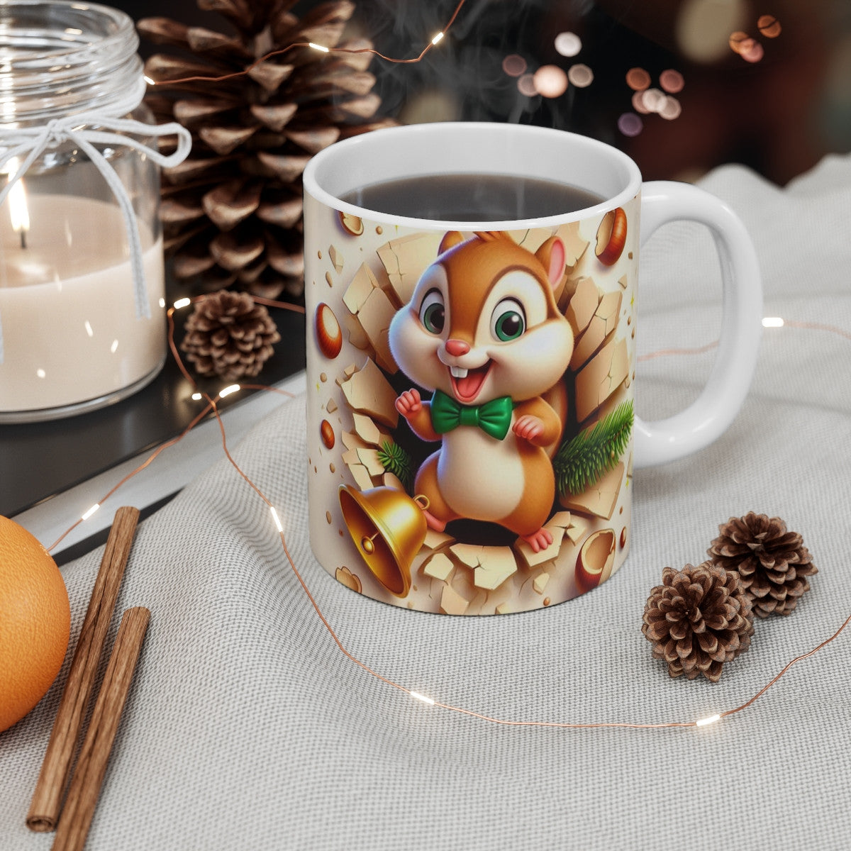 Tasse Écureuil Noël – Mug Céramique 325ml – Cadeau Hiver Festif Animaux Mignons