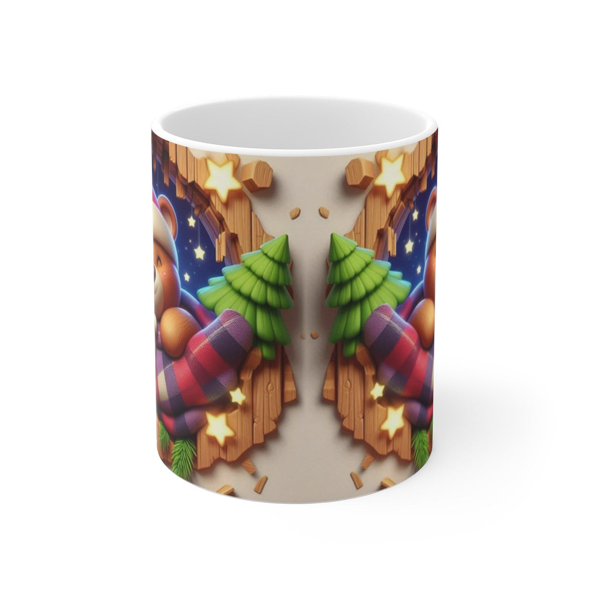 Tasse Ourson de Noël – Mug Céramique 325ml – Cadeau Hiver Cocooning avec Doudou Renne