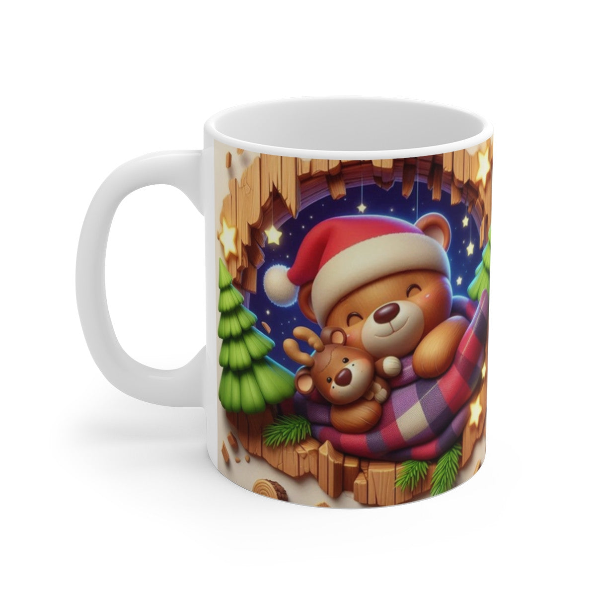 Tasse Ourson de Noël – Mug Céramique 325ml – Cadeau Hiver Cocooning avec Doudou Renne
