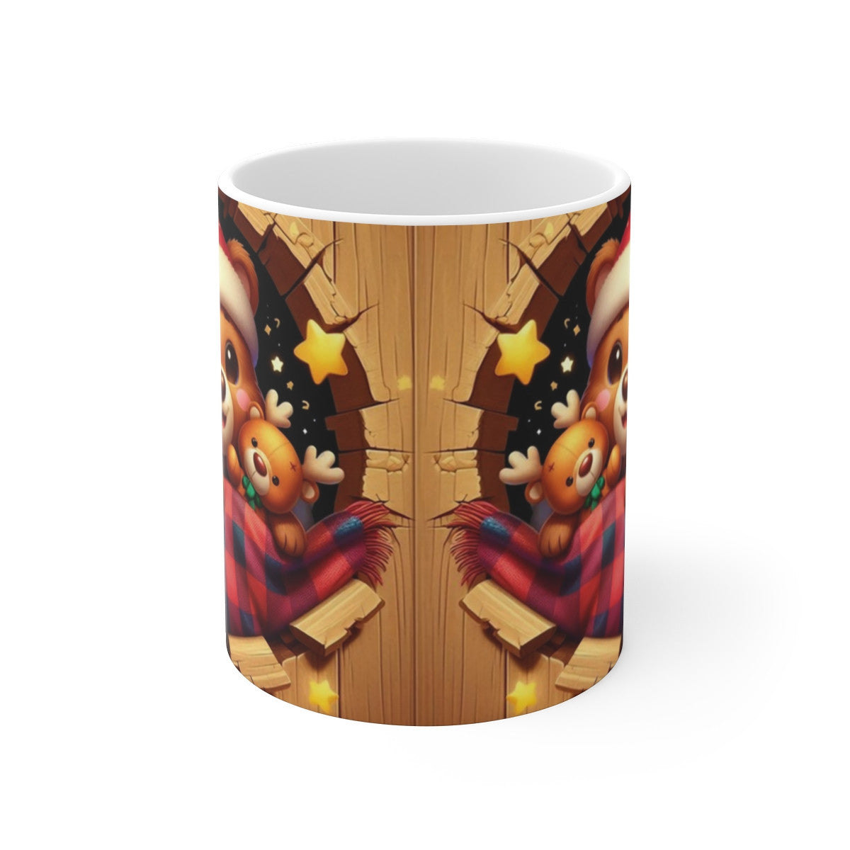 Tasse Ourson de Noël – Mug Céramique 325ml – Cadeau Hiver avec Doudou Renne et Bonnet Rouge