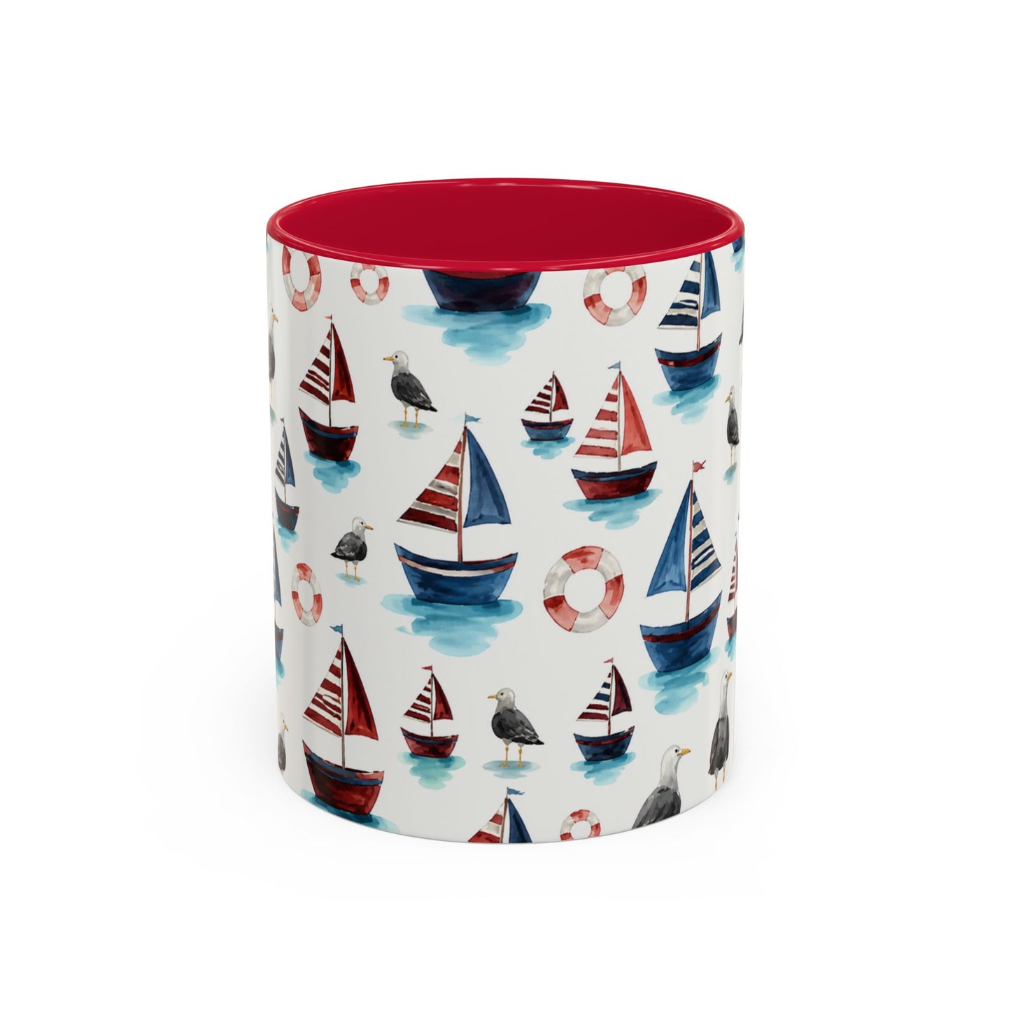 Tasse Thème Marin Aquarelle – Mug Voilier et Mouette – Design Nautique Bord de Mer – Céramique 325ml