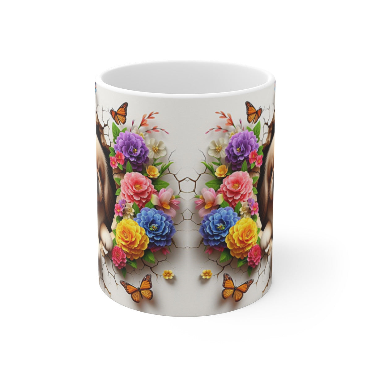 Tasse Chien Mignon & Fleurs – Mug Papillons Coloré Printemps – Cadeau Animaux 325ml