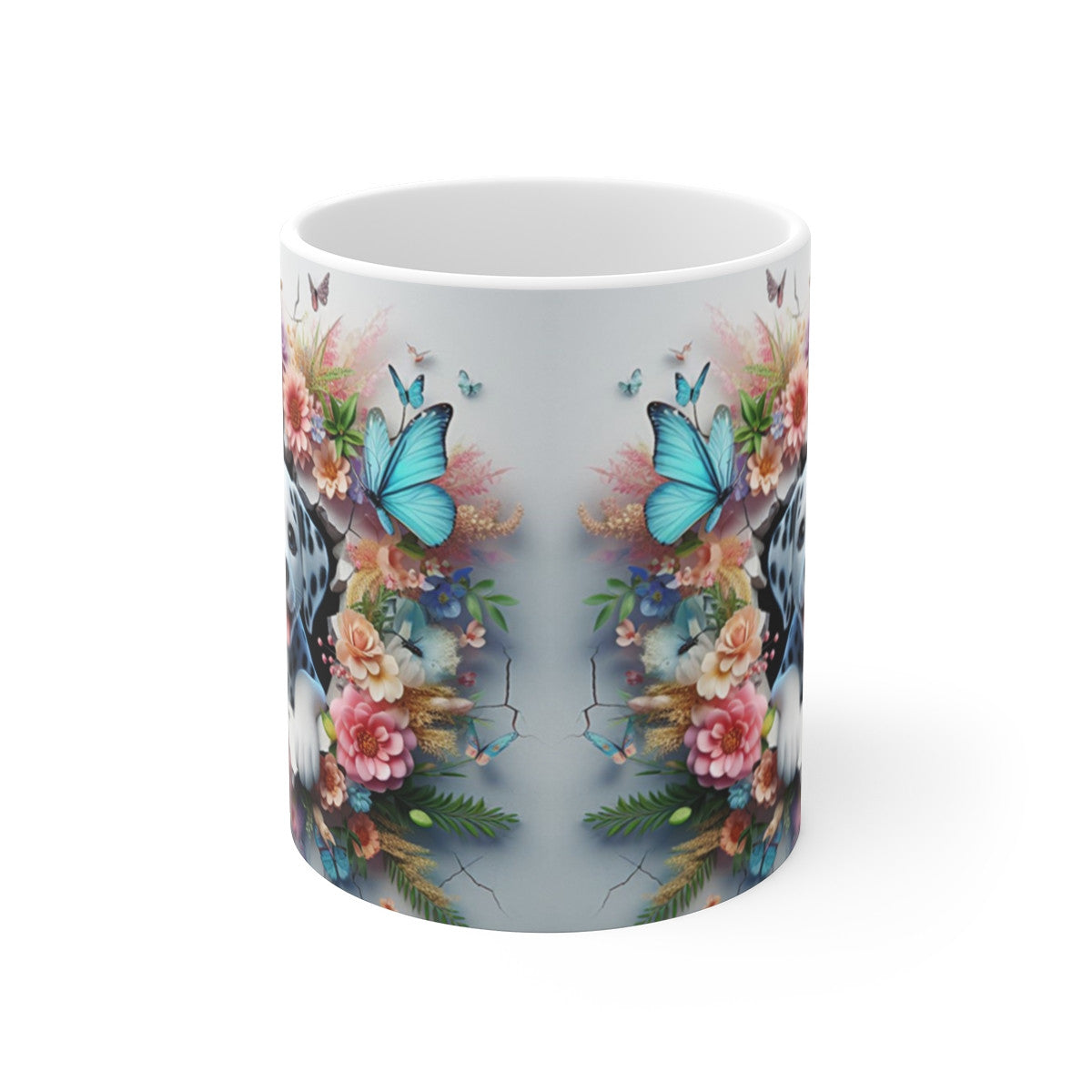 Tasse Céramique Dalmatien et Fleurs – Mug Chien Mignon Papillons – Cadeau Animaux Bohème 325ml