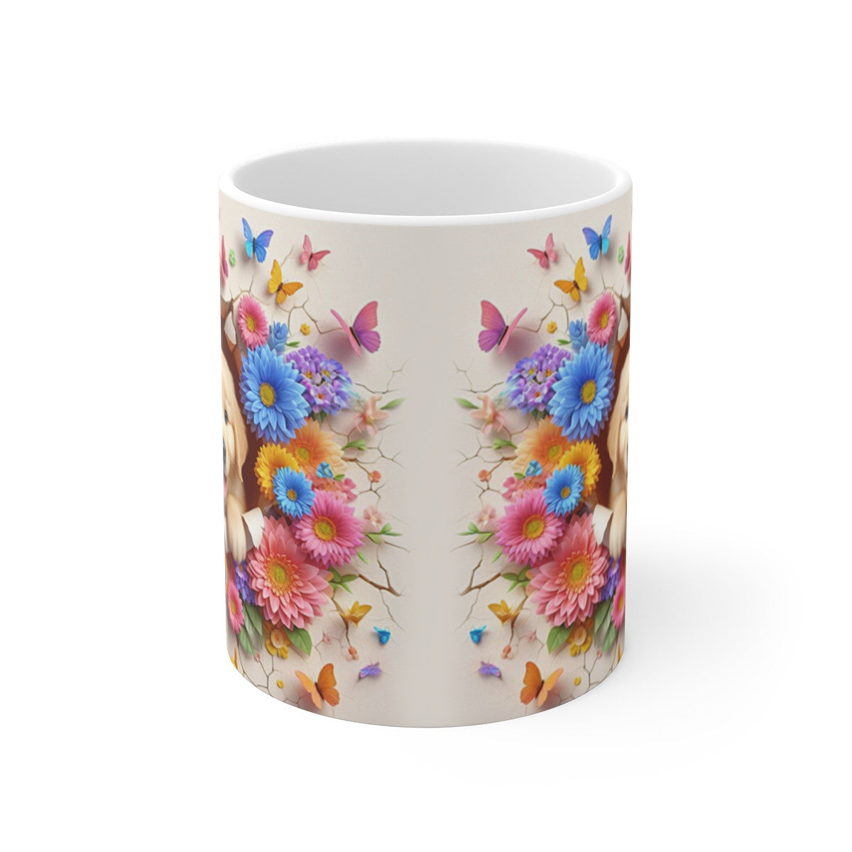 Tasse Céramique Golden Retriever et Fleurs – Mug Chien Mignon Papillons – Cadeau Animaux Bohème 325ml