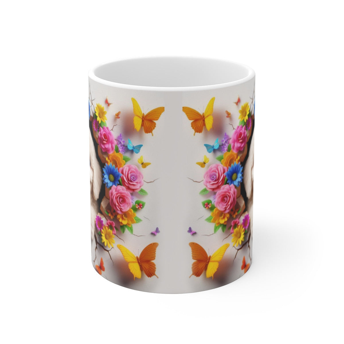Tasse Céramique Bichon Frisé et Fleurs – Mug Chien Mignon Papillons – Cadeau Animaux Bohème 325ml