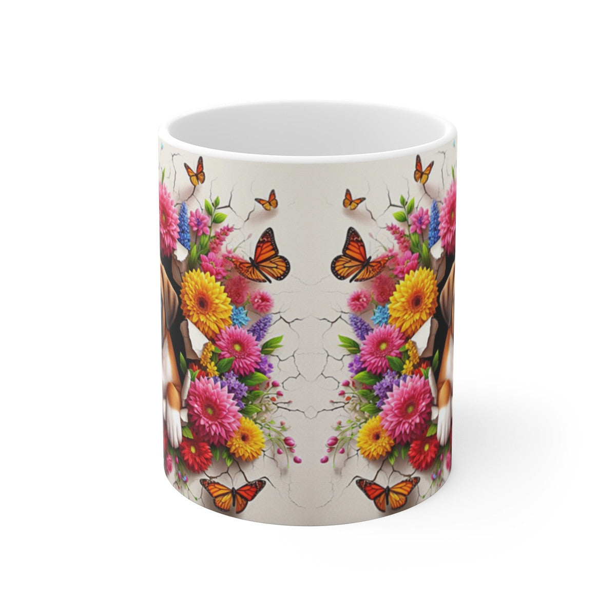 Tasse Céramique Chiot Boxer et Fleurs – Mug Chien Mignon Papillons – Cadeau Animaux Bohème 325ml