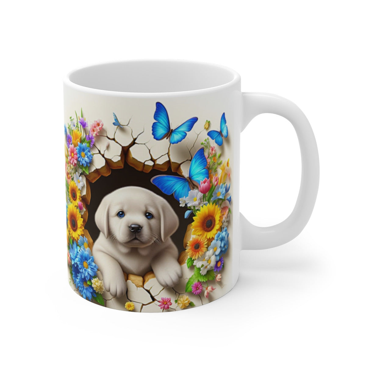 Tasse Céramique Labrador et Fleurs – Mug Chien Mignon Papillons – Cadeau Animaux Bohème 325ml