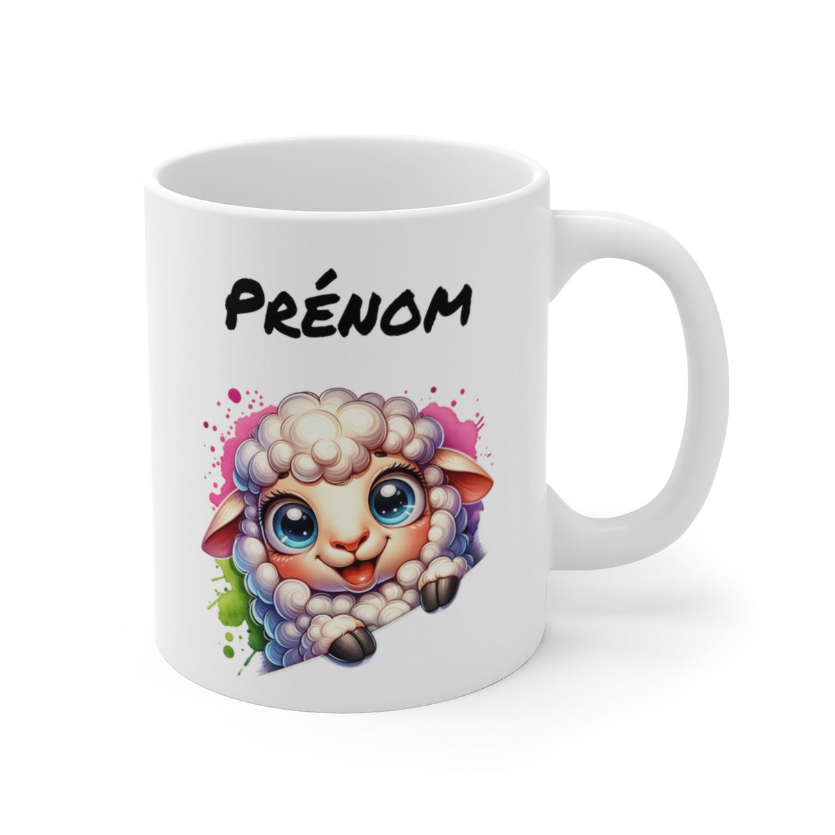 Tasse Personnalisable Agneau Mignon – Mug Prénom Illustration Colorée – Cadeau Animal Doux Bohème 325ml