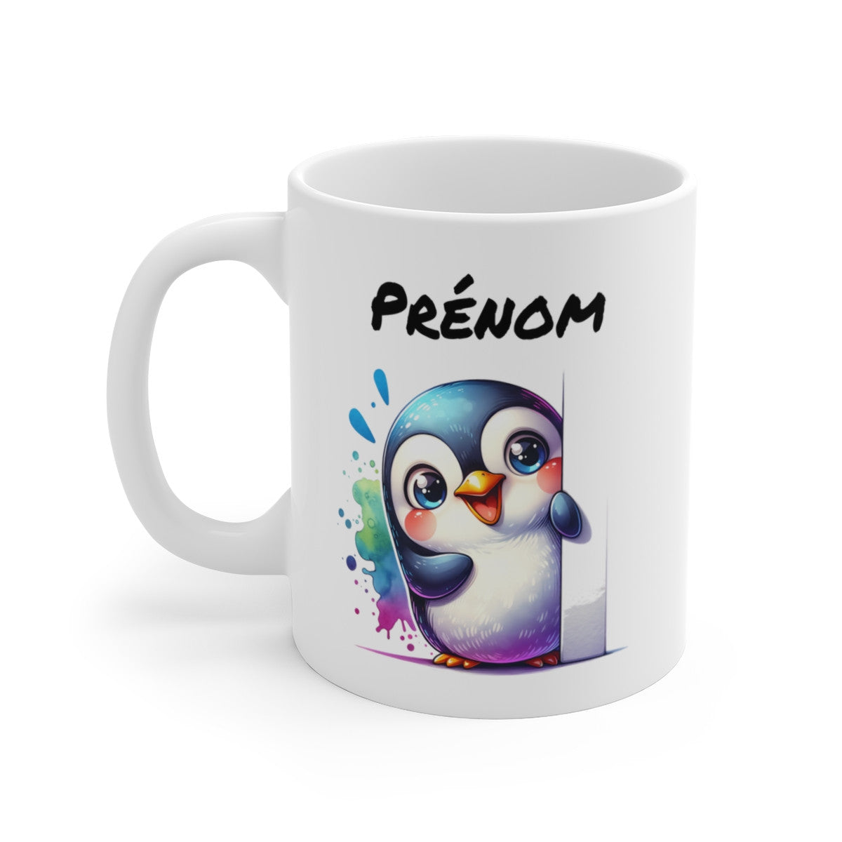 Tasse Personnalisable Pingouin Mignon – Mug Prénom Illustration Colorée – Cadeau Animal Polaire Rigolo 325ml