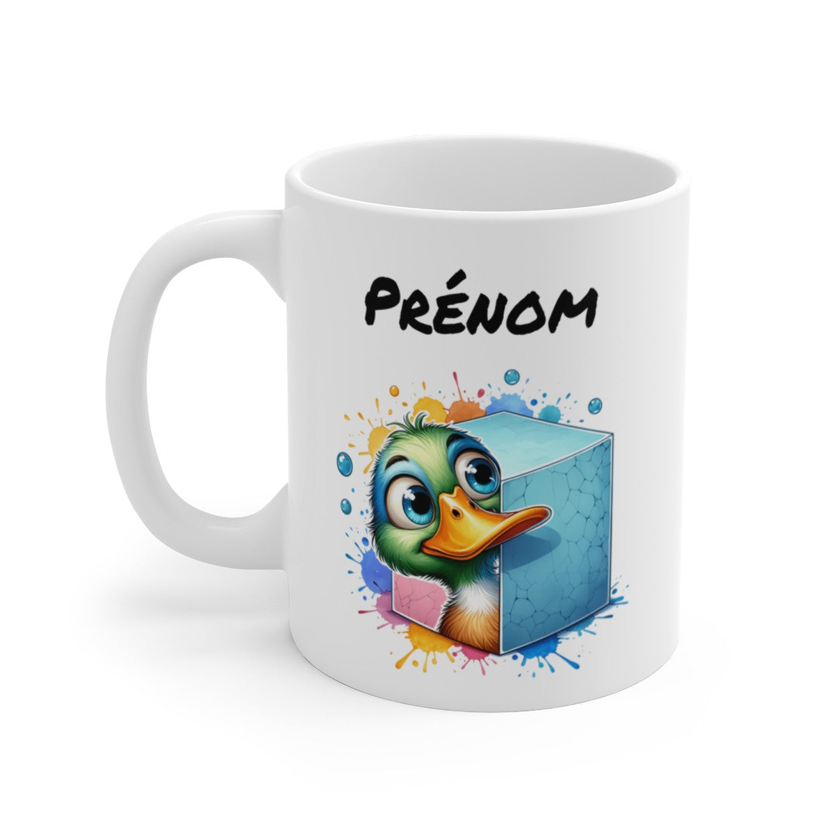 Tasse Personnalisable Canard Mignon – Mug Prénom Illustration Colorée – Cadeau Animal Rigolo Bohème 325ml