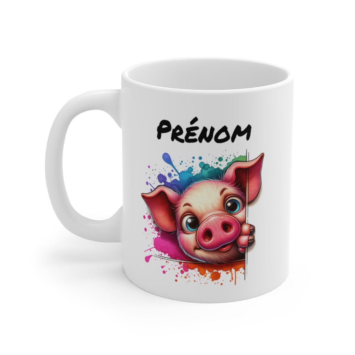 Tasse Personnalisable Cochon Mignon – Mug Prénom Illustration Colorée – Cadeau Animal Rigolo Ferme 325ml
