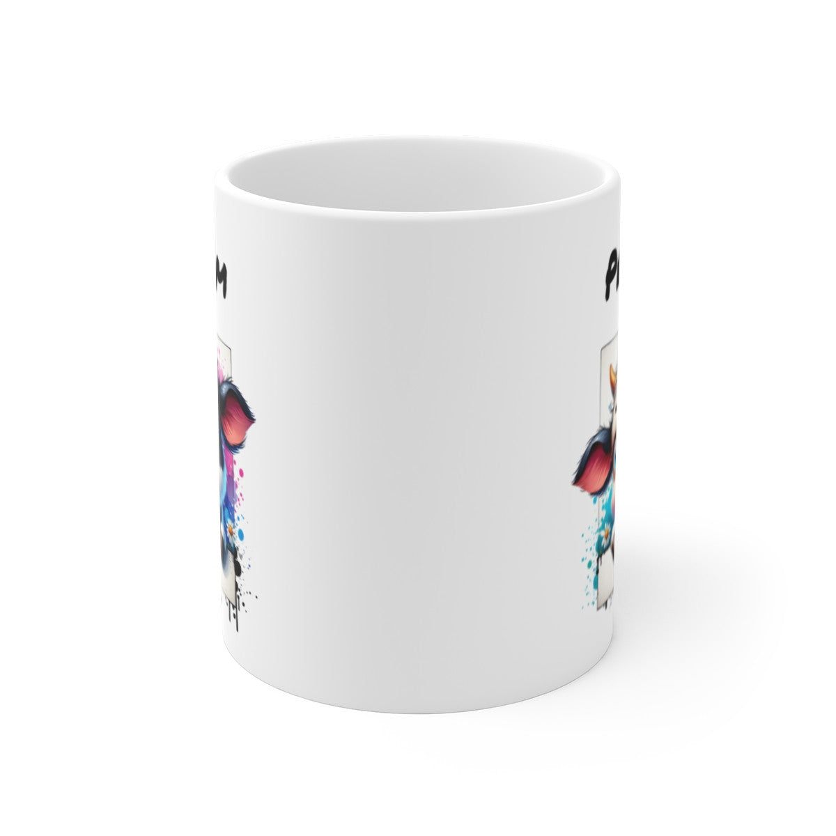 Tasse Personnalisable Vache Tachetée – Mug Prénom Illustration Fleurie – Cadeau Animal Ferme Mignon 325ml