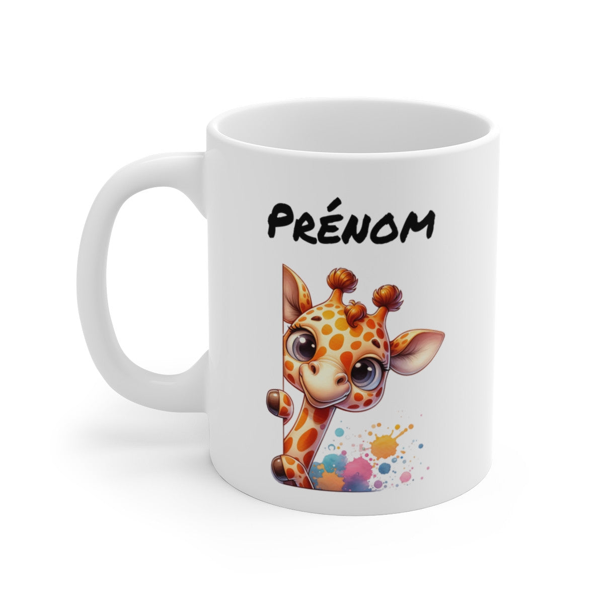 Tasse Personnalisable Girafe Mignonne – Mug Prénom Illustration Colorée – Cadeau Animal Safari Rigolo 325ml