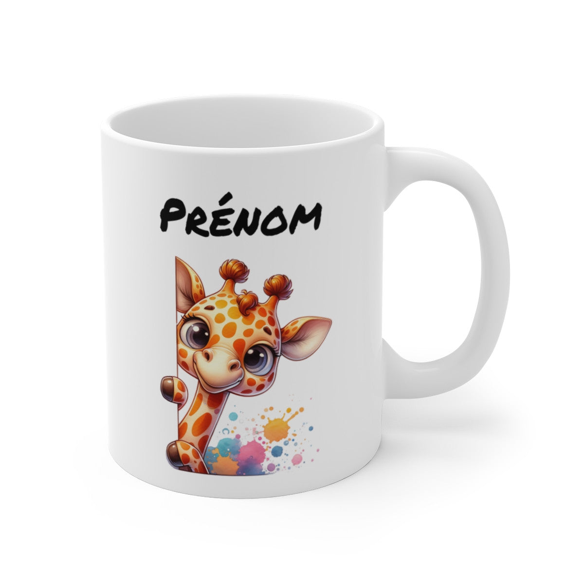 Tasse Personnalisable Girafe Mignonne – Mug Prénom Illustration Colorée – Cadeau Animal Safari Rigolo 325ml