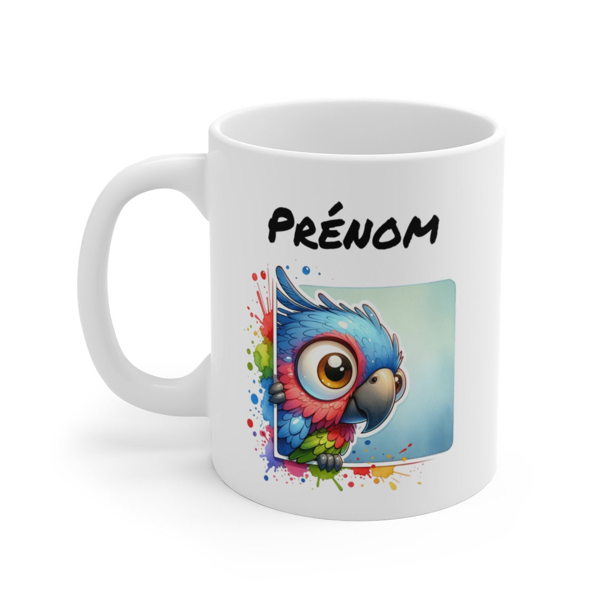 Tasse Personnalisable Perroquet Mignon – Mug Prénom Illustration Tropicale Colorée – Cadeau Animal Exotique 325ml