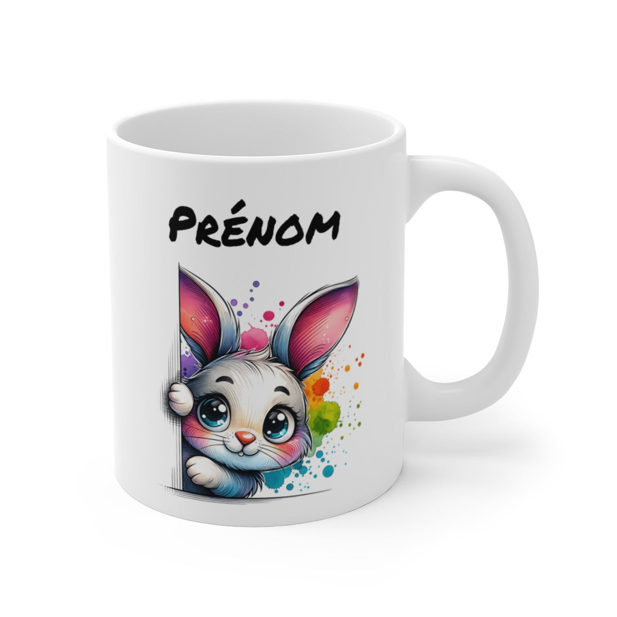 Tasse Personnalisable Lapin Mignon – Mug Prénom Illustration Colorée – Cadeau Animal Printemps Pâques 325ml