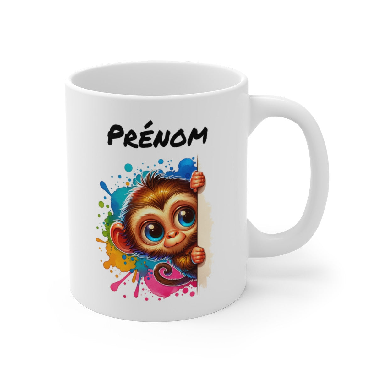 Tasse Personnalisable Singe Mignon – Mug Prénom Illustration Colorée – Cadeau Animal Tropical Rigolo 325ml