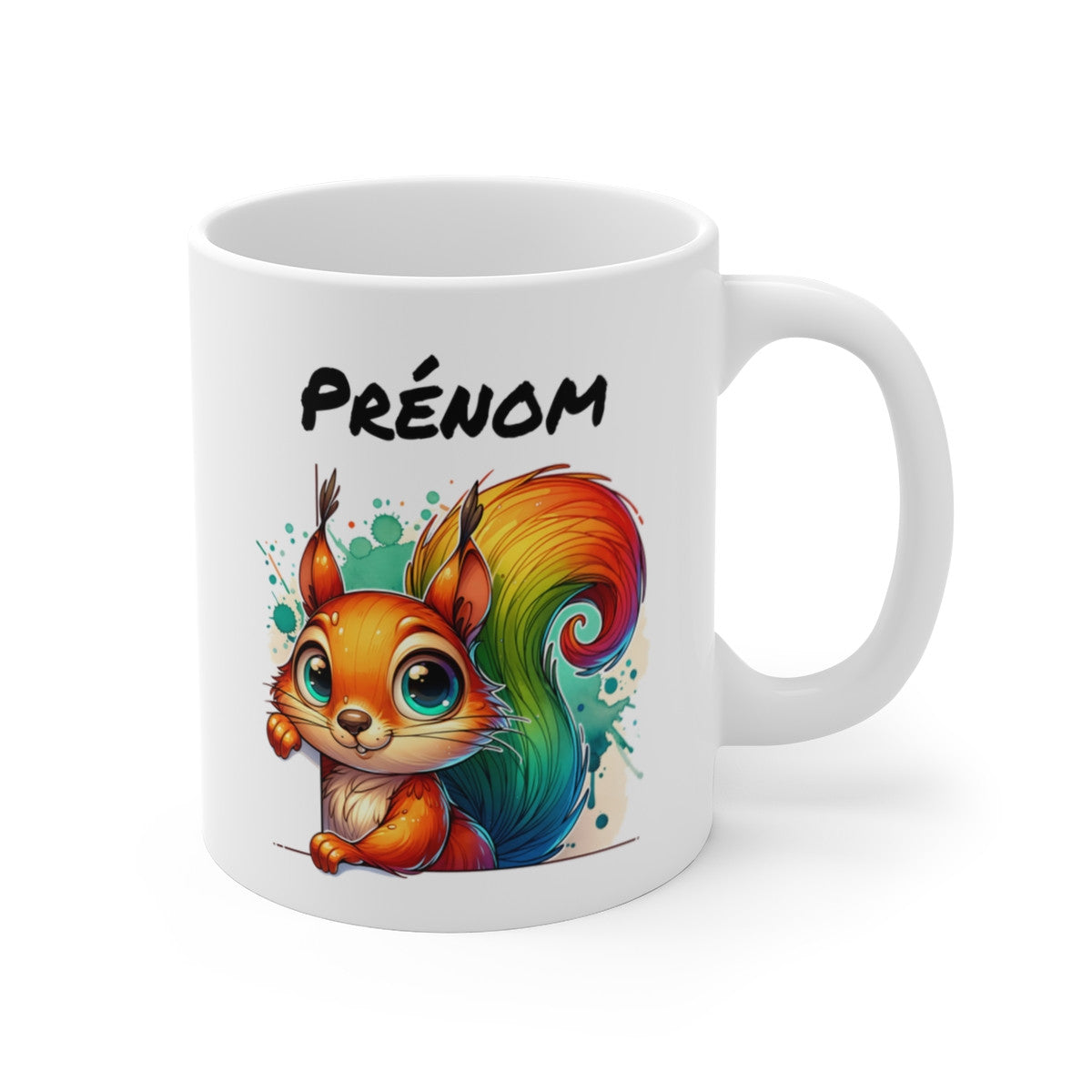 Tasse Personnalisable Écureuil Mignon – Mug Prénom Illustration Colorée – Cadeau Animal Forêt Rigolo 325ml