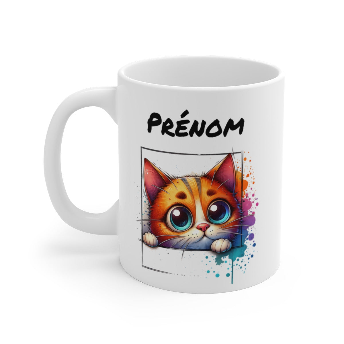 Tasse Personnalisable Chat Mignon – Mug Prénom Illustration Colorée – Cadeau Animal Félin Adorable 325ml