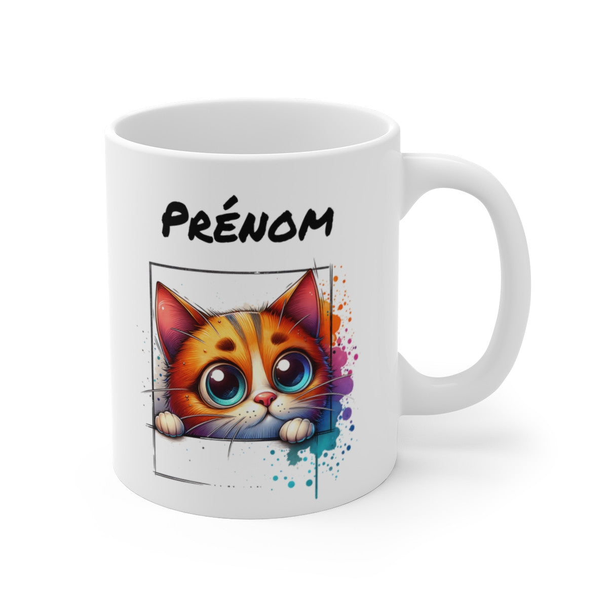 Tasse Personnalisable Chat Mignon – Mug Prénom Illustration Colorée – Cadeau Animal Félin Adorable 325ml