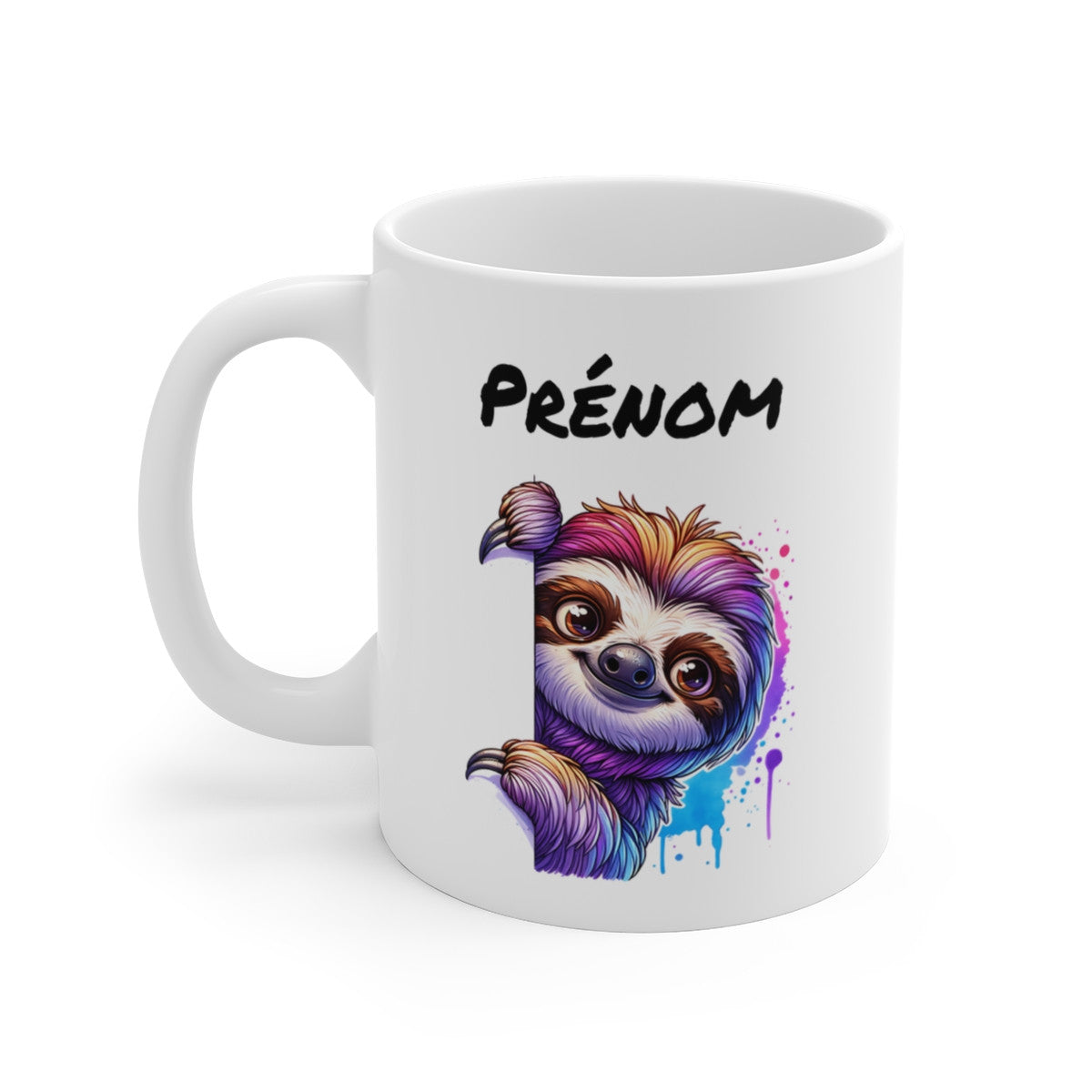 Tasse Personnalisable Paresseux Mignon – Mug Prénom Illustration Colorée – Cadeau Animal Tropical Relax 325ml