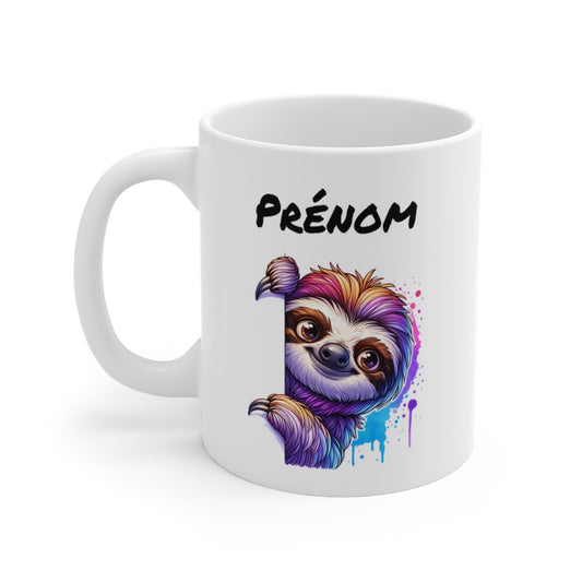 Tasse Personnalisable Paresseux Mignon – Mug Prénom Illustration Colorée – Cadeau Animal Tropical Relax 325ml
