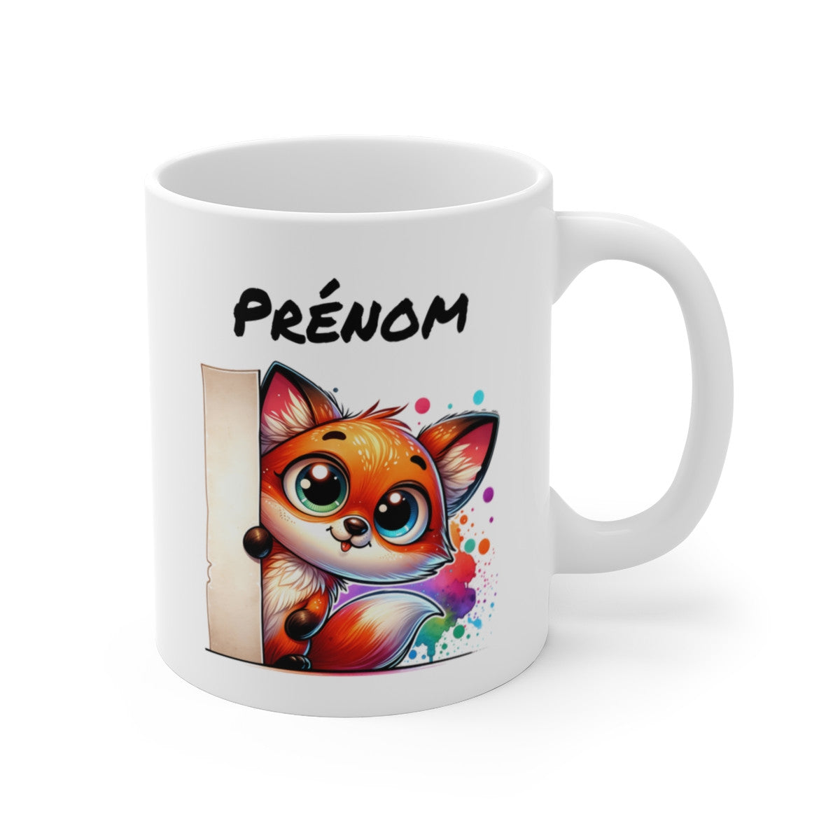 Tasse Personnalisable Renard Mignon – Mug Prénom Illustration Colorée – Cadeau Animal Forêt Rigolo 325ml