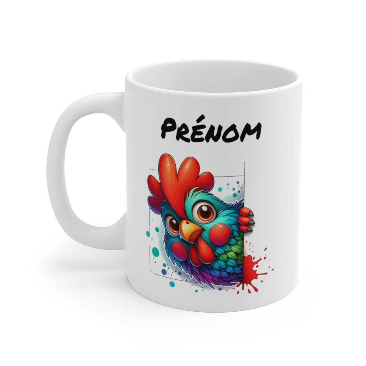 Tasse Personnalisable Coq Mignon – Mug Prénom Illustration Colorée – Cadeau Animal Ferme Rigolo 325ml
