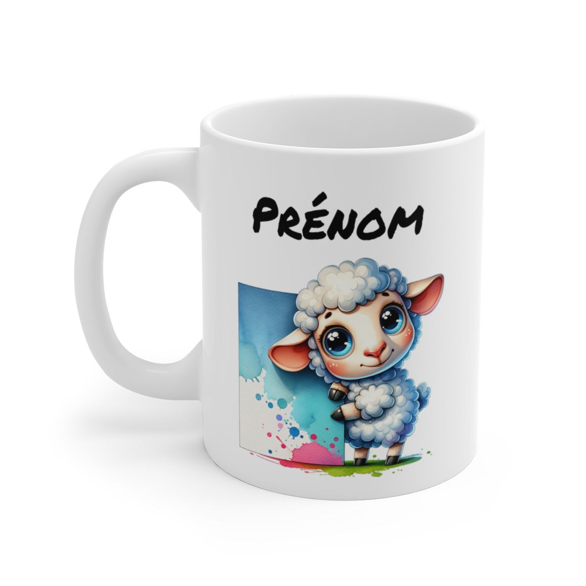 Tasse Personnalisable Agneau Mignon – Mug Prénom Illustration Colorée – Cadeau Animal Ferme Doux 325ml