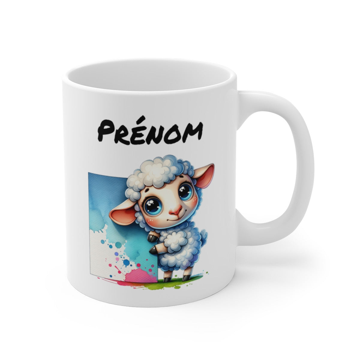 Tasse Personnalisable Agneau Mignon – Mug Prénom Illustration Colorée – Cadeau Animal Ferme Doux 325ml