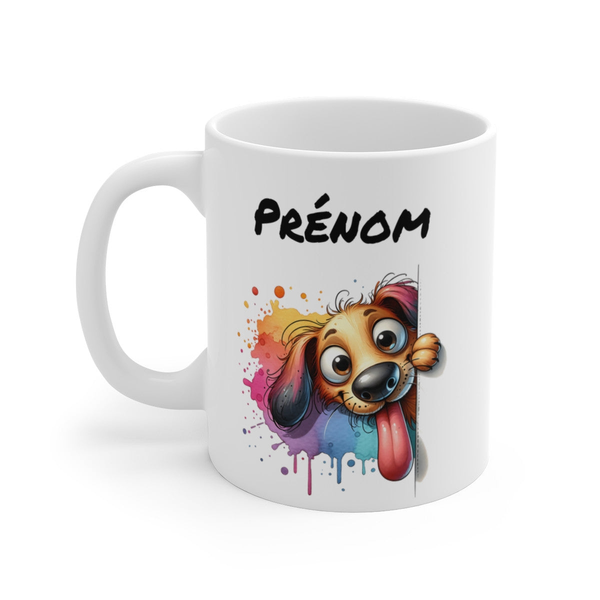 Tasse Personnalisable Chien Rigolo – Mug Prénom Illustration Colorée – Cadeau Animal Compagnon Amusant 325ml
