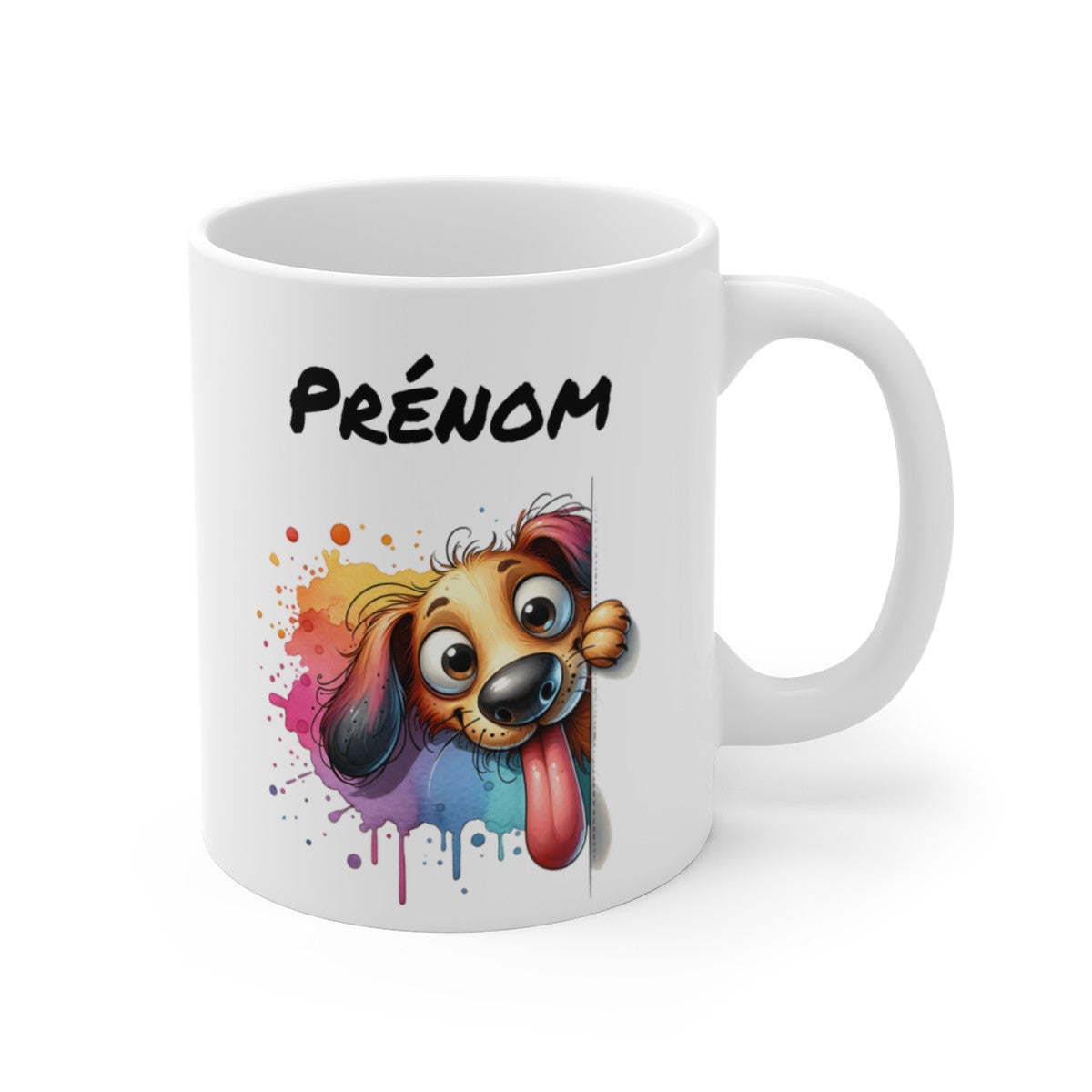 Tasse Personnalisable Chien Rigolo – Mug Prénom Illustration Colorée – Cadeau Animal Compagnon Amusant 325ml