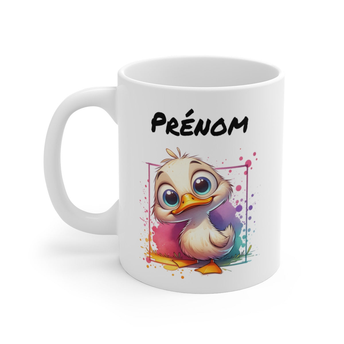 Tasse Personnalisable Caneton Blanc Mignon – Mug Prénom Illustration Colorée – Cadeau Animal Doux Rigolo 325ml