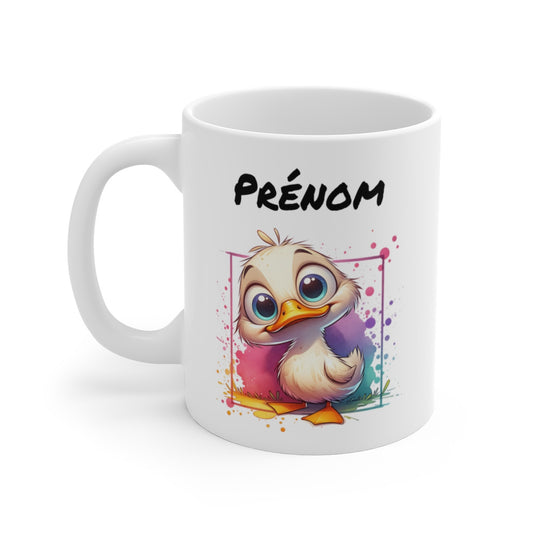 Tasse Personnalisable Caneton Blanc Mignon – Mug Prénom Illustration Colorée – Cadeau Animal Doux Rigolo 325ml