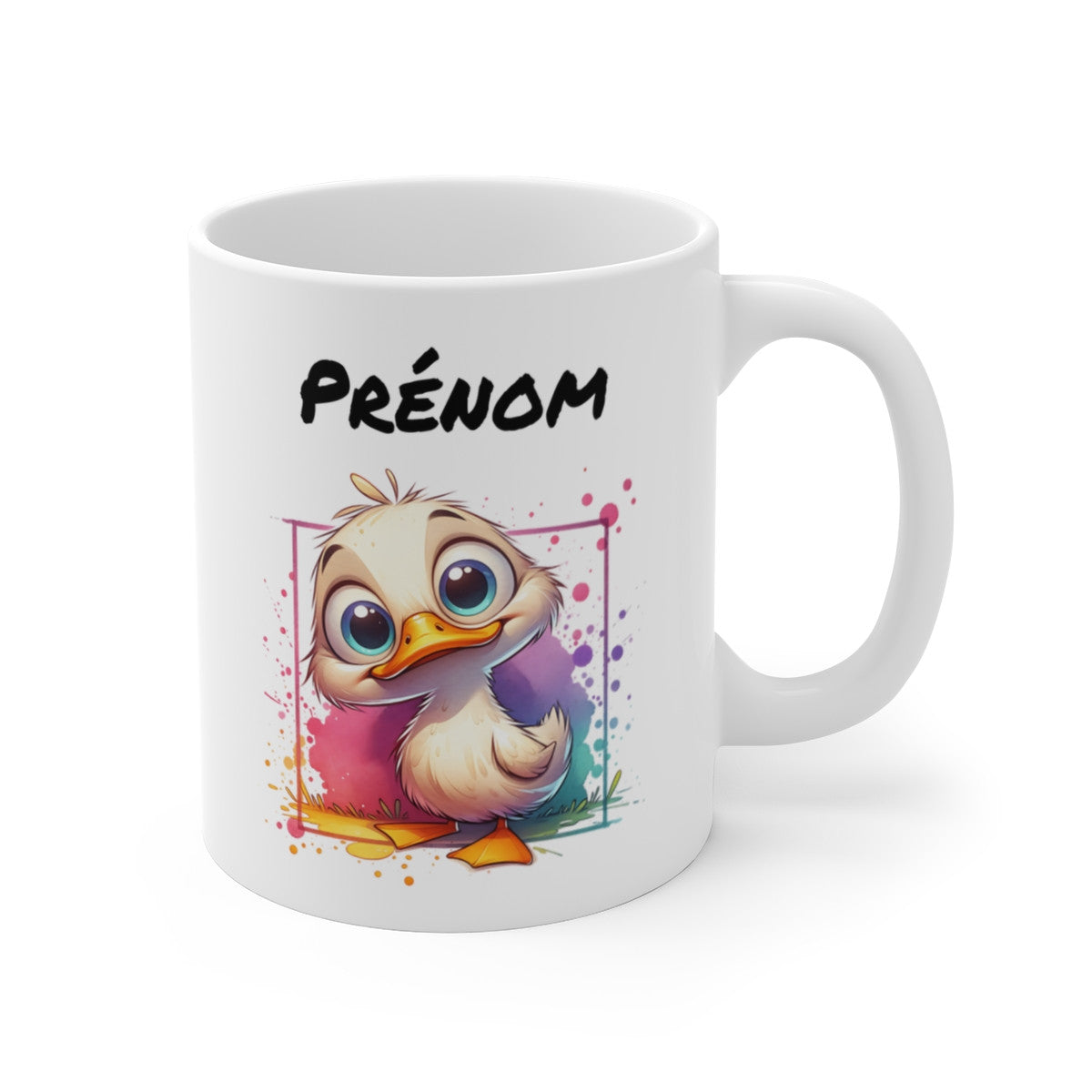 Tasse Personnalisable Caneton Blanc Mignon – Mug Prénom Illustration Colorée – Cadeau Animal Doux Rigolo 325ml