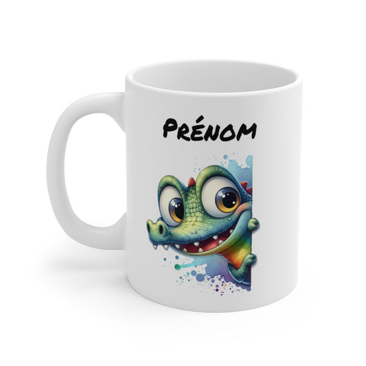 Tasse Personnalisable Crocodile Mignon – Mug Prénom Illustration Colorée – Cadeau Animal Rigolo Jungle 325ml