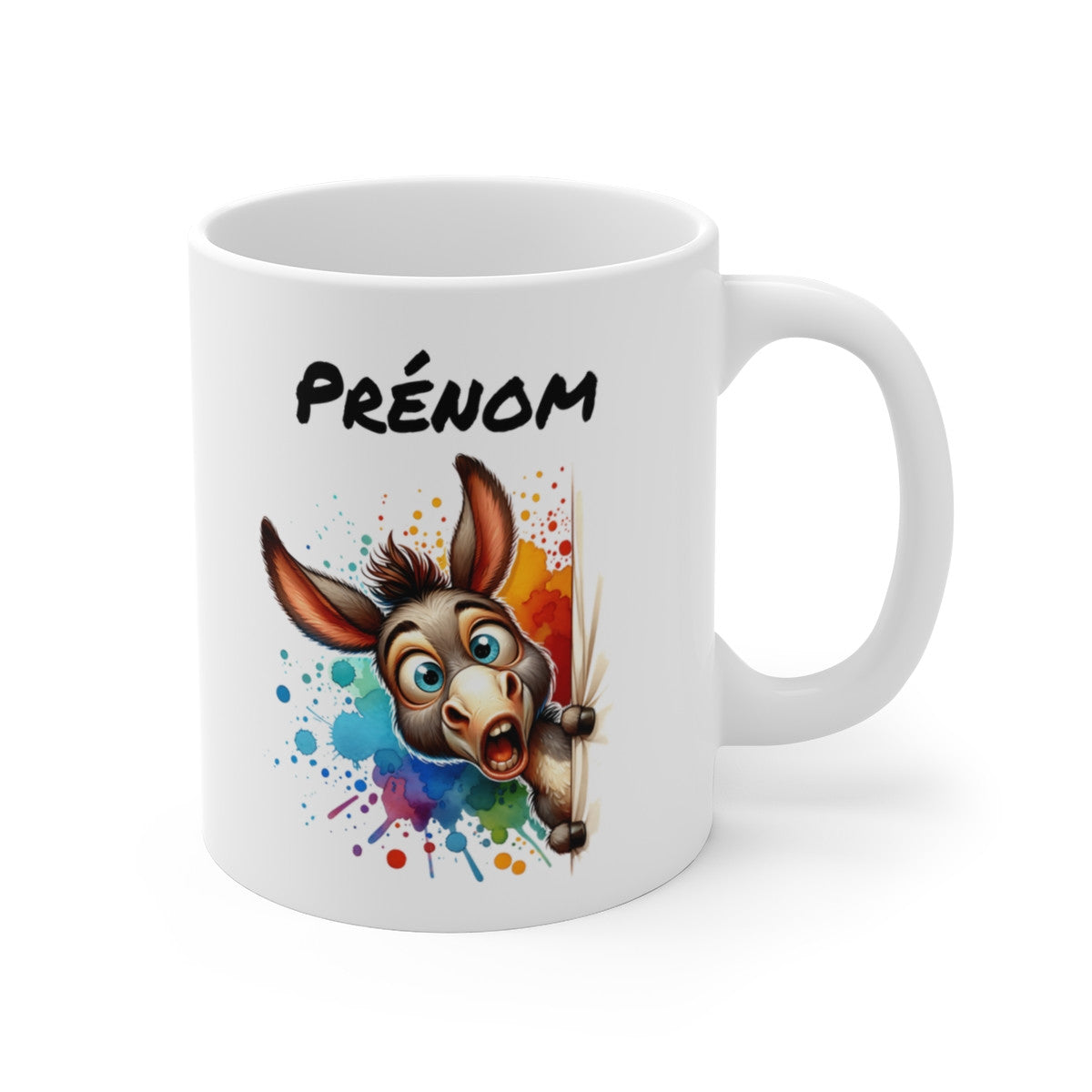 Tasse Personnalisable Âne Rigolo – Mug Prénom Illustration Colorée – Cadeau Animal Amusant Ferme 325ml
