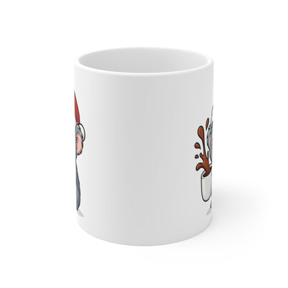 Mug Koala Noël 325ml – Tasse Céramique Mignonne avec Bonnet Rouge – Cadeau Fêtes Original