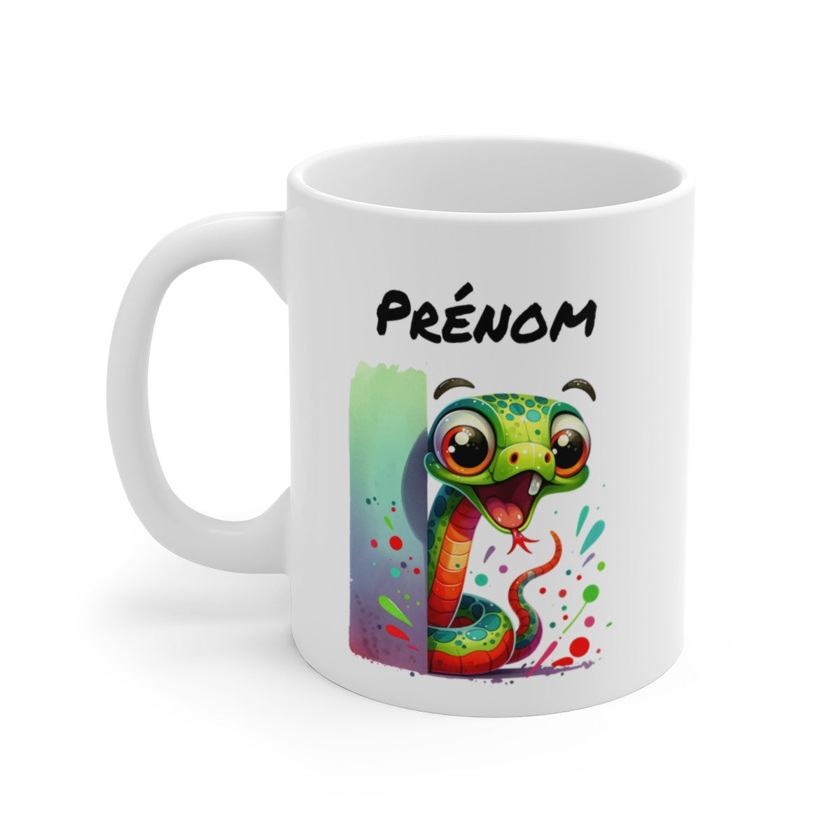 Tasse Personnalisable Serpent Mignon – Mug Prénom Illustration Colorée Jungle – Cadeau Animal Rigolo 325ml