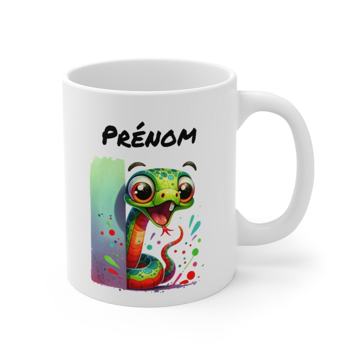 Tasse Personnalisable Serpent Mignon – Mug Prénom Illustration Colorée Jungle – Cadeau Animal Rigolo 325ml