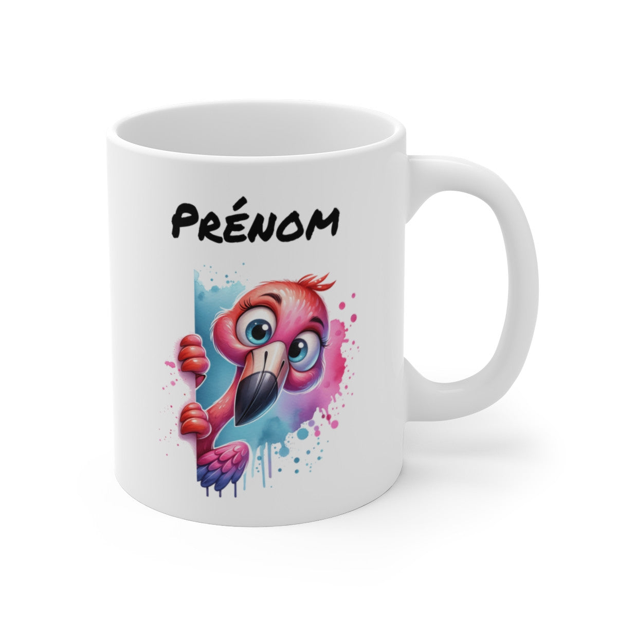 Tasse Personnalisable Flamant Rose – Mug Prénom Illustration Colorée Tropicale – Cadeau Animal Exotique 325ml