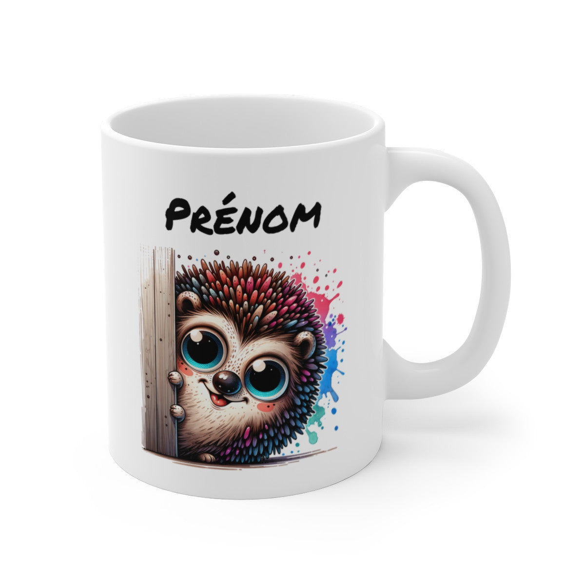 Tasse Personnalisable Hérisson Mignon – Mug Prénom Illustration Colorée – Cadeau Animal Tendre et Original 325ml