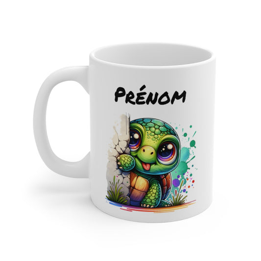 Tasse Personnalisable Tortue Mignonne – Mug Prénom Illustration Colorée – Cadeau Animal Original et Tendre 325ml